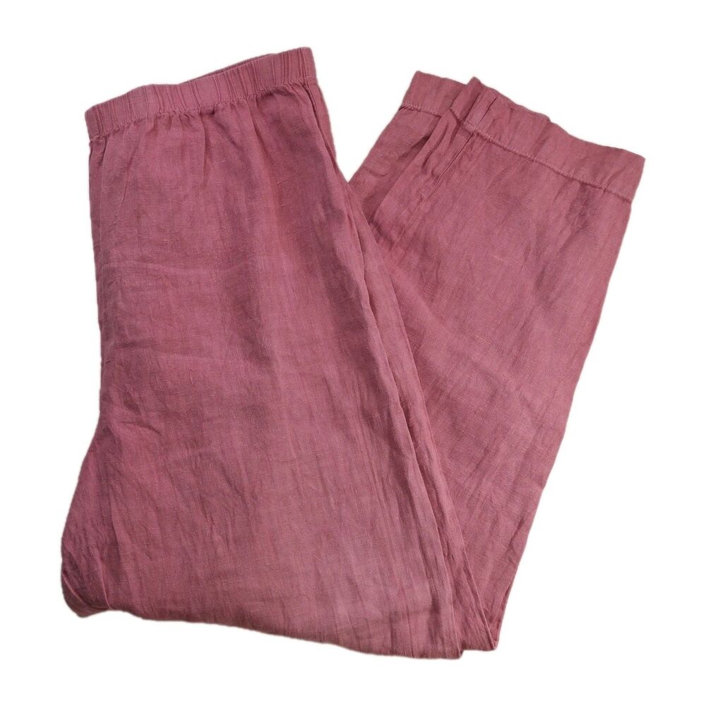Hot Cotton Pants Size Sz XL Pink 100% Linen Straight Elastic Waist Lagenlook USA